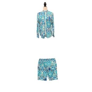 Tribal Sport Womens Lagoon Blue Abstract Jacket and Shorts Set UPF 50 Size M NWT
